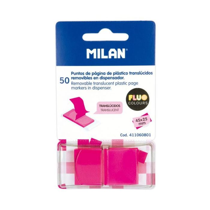 Milan Marcadores de página removibles 50 puntos 45x25mm rosa traslúcido