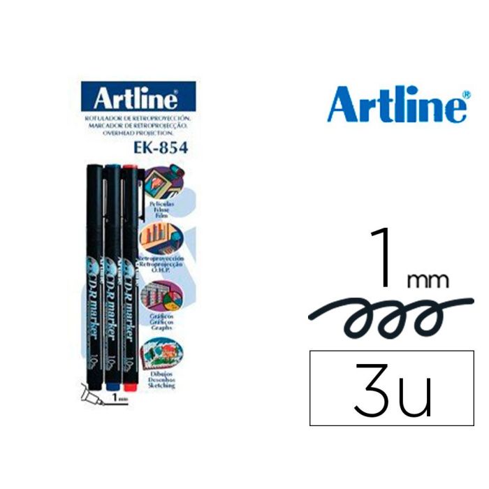 Rotulador Artline Retroproyeccion Punta Fibra Permanente Ek-854 1 mm -Blister De 3 1-Ne 1-Az 1-Ro