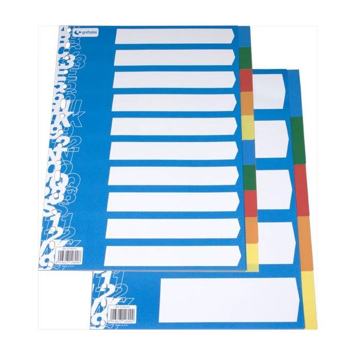 Grafoplás Juego de separadores de polipropileno 10 posiciones 16 taladros folio colores surtidos