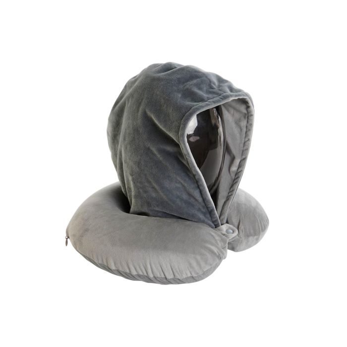 DKD Home Decor Cojin de Viaje Gris Claro y Gris Oscuro de Poliester con Capucha y Boton 10 x 32 x 30 cm (4 Unidades) 5