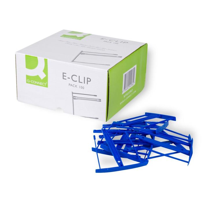 Encuadernador Fastener Q-Connect Plastico E-Clips Color Azul Caja De 100 Unidades 1