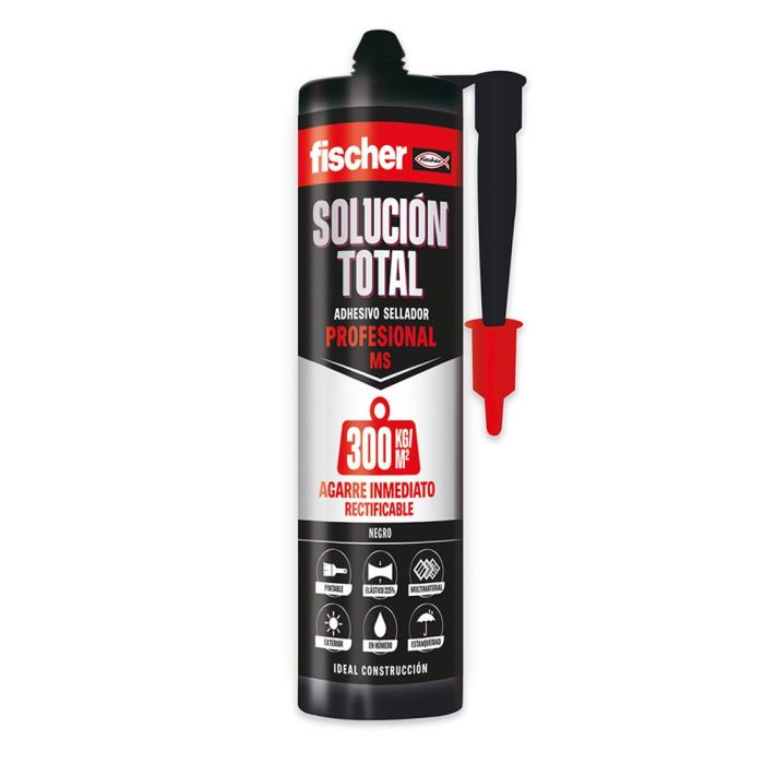 Fischer Adhesivo Sellador MS Negro 290ml Uso Profesional Agarre Express Instantáneo