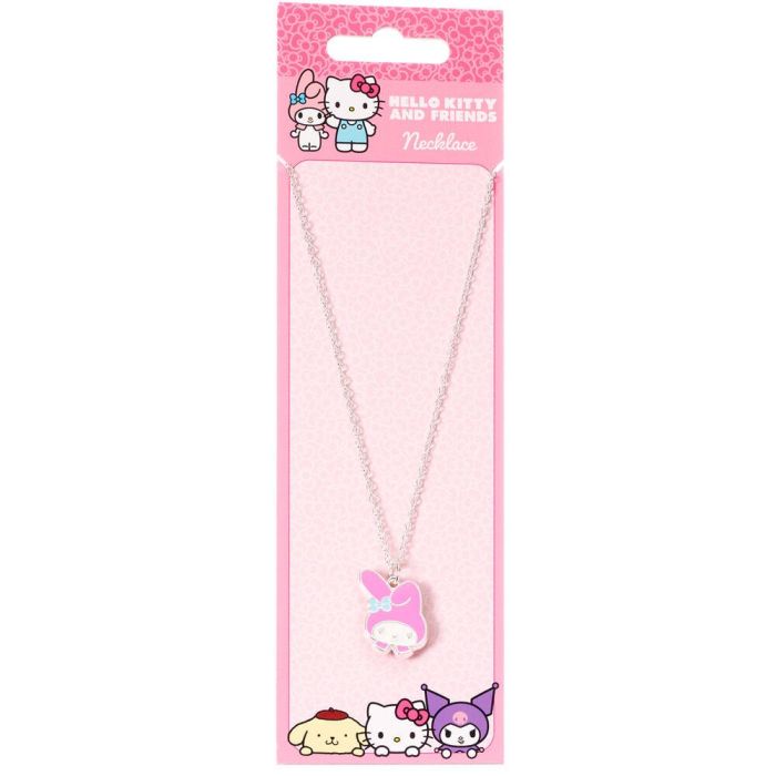 THE CARAT SHOP Colgante My Melody Hello Kitty, metal dorado, esmalte perlado, cadena chapada 40 cm con alargador