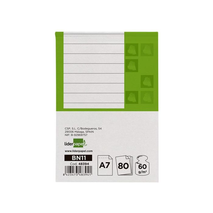 Bloc Notas Liderpapel Horizontal A7 80 Hojas 60 gr-M2 Perforado 10 unidades 2