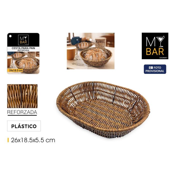 Inde Cesta para Pan Ovalada de Polipropileno Reforzado, Serie My Bar, 26 x 18.5 x 5.5 cm (18 Unidades)