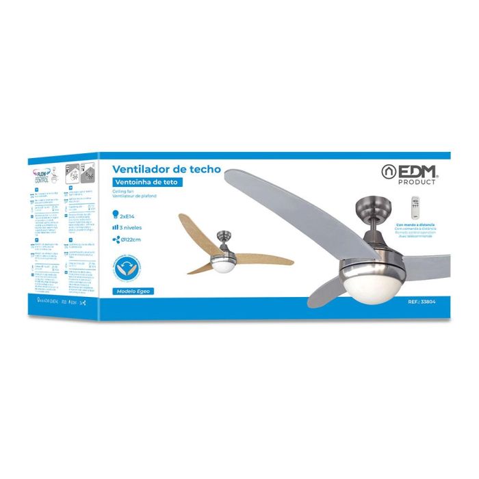 Edm Ventilador de Techo Modelo Egeo Ø122cm 60W 3 Velocidades con Mando a Distancia y Luz 4