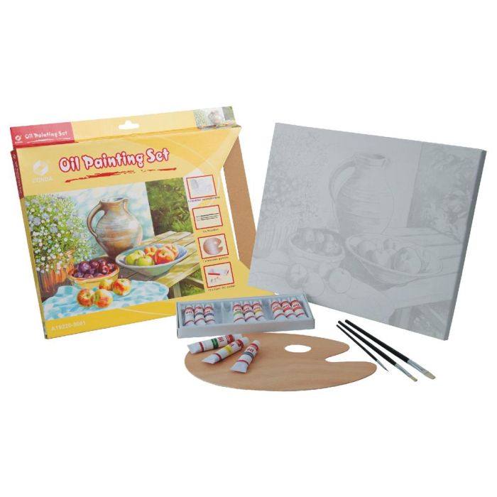 Set Pintura Al Oleo Lidercolor Contiene 1 Lienzo Imprimacion 30x40 cm 1 Paleta Madera 3 Brochas Tubos 12x12 mL Oleo 1