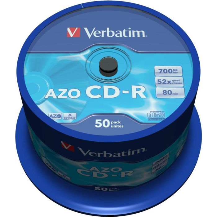 Verbatim cd-r azo, 700mb, 52x, 50 pack spindle, superficie crystal