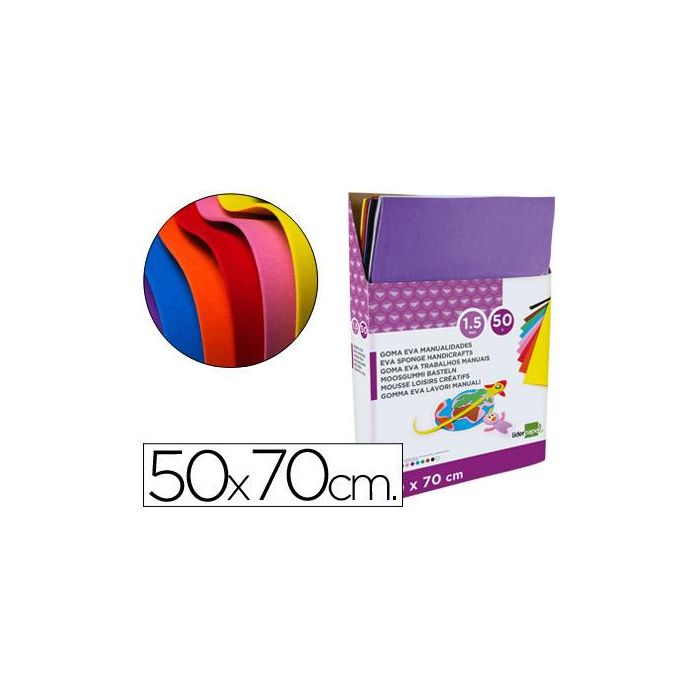 Goma Eva Liderpapel Expositor De 50 Planchasx10 Colores Surtidos 50x70 cm 1,5 mm Espesor