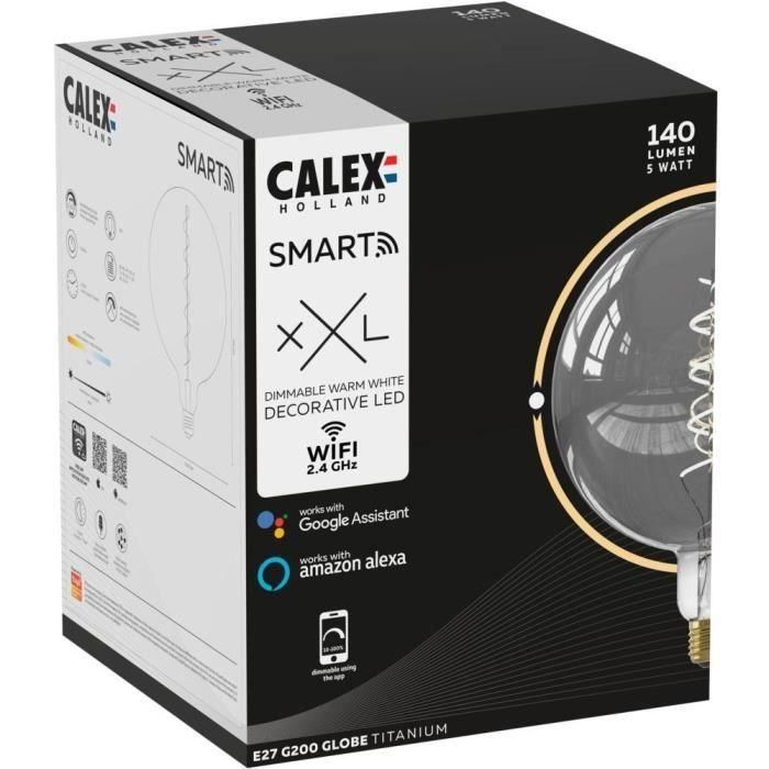 Calex CAL8712879147091 Bombilla LED E27 G200 SMART Regulable 5W 130lm 2100K Titanio 2