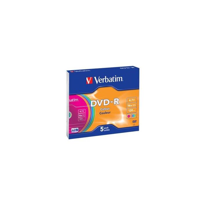 Verbatim Dvd-r colour, 4.7gb, 16x, 5 pack slim case, superficie 5 colores