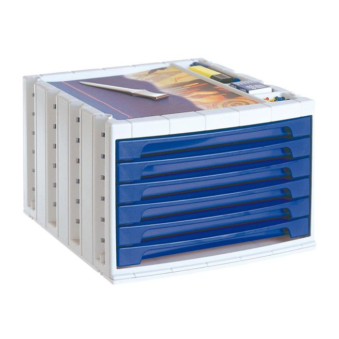 Fichero Cajones De Sobremesa Archivo 2000 305x370X215 mm Bandeja Organizadora Superior 6 Cajones Azul Opaco 1