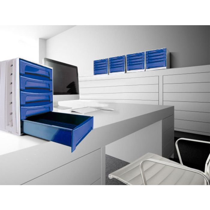 Fichero Cajones De Sobremesa Archivo 2000 305x370X215 mm Bandeja Organizadora Superior 6 Cajones Azul Opaco 5