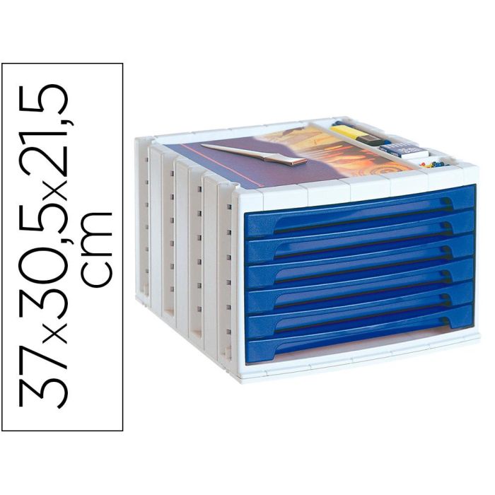 Fichero Cajones De Sobremesa Archivo 2000 305x370x215 mm Bandeja Organizadora Superior 6 Cajones Azul Opaco