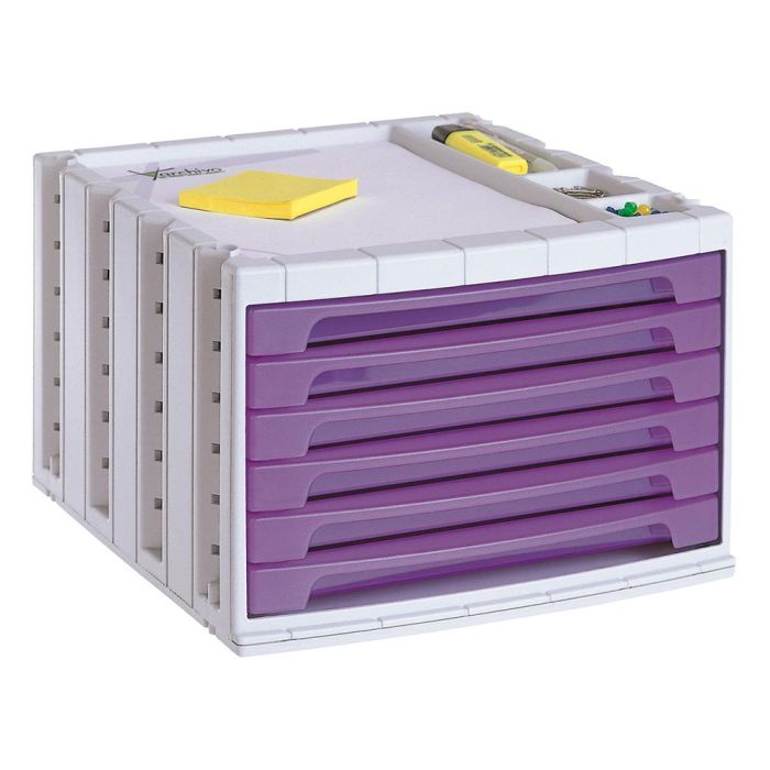 Fichero Cajones De Sobremesa Archivo 2000 305x370X215 mm Bandeja Organizadora Superior 6 Cajones Violeta Translucido 1