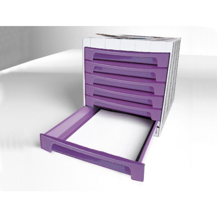 Fichero Cajones De Sobremesa Archivo 2000 305x370X215 mm Bandeja Organizadora Superior 6 Cajones Violeta Translucido 2