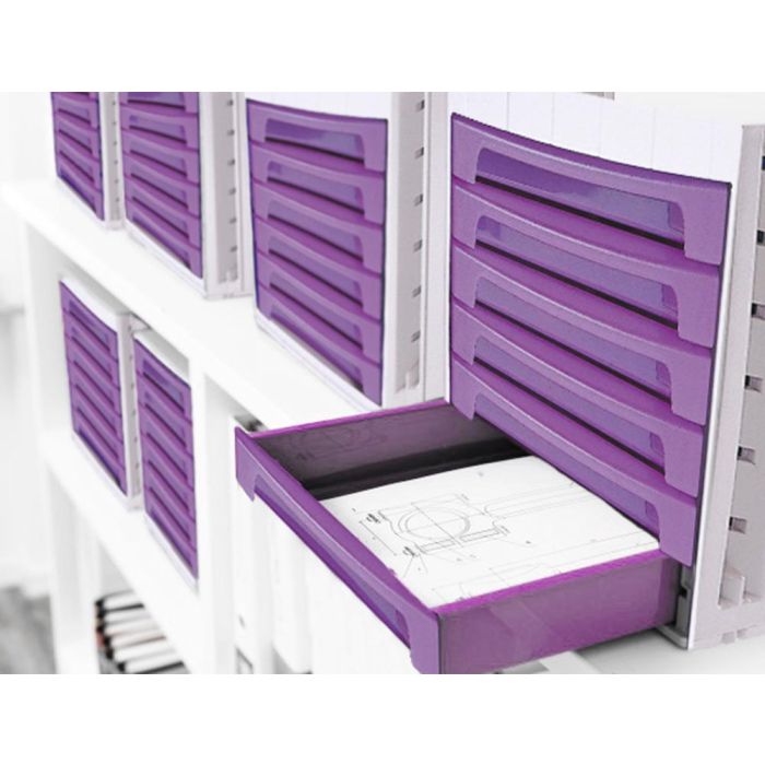 Fichero Cajones De Sobremesa Archivo 2000 305x370X215 mm Bandeja Organizadora Superior 6 Cajones Violeta Translucido 3