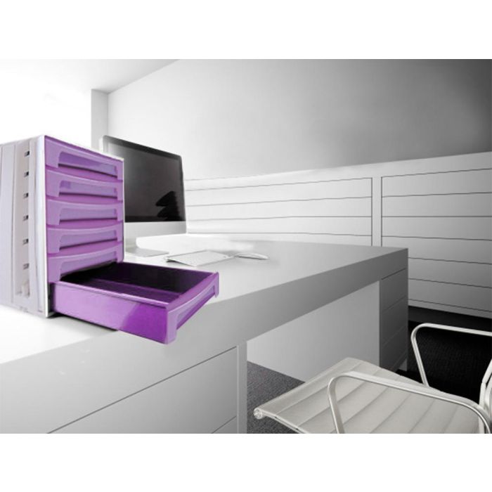 Fichero Cajones De Sobremesa Archivo 2000 305x370X215 mm Bandeja Organizadora Superior 6 Cajones Violeta Translucido 5