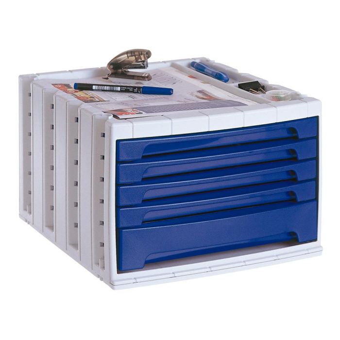 Fichero Cajones De Sobremesa Archivo 2000 305x370X215 mm Bandeja Organizadora Superior 5 Cajones Azul Opaco 1