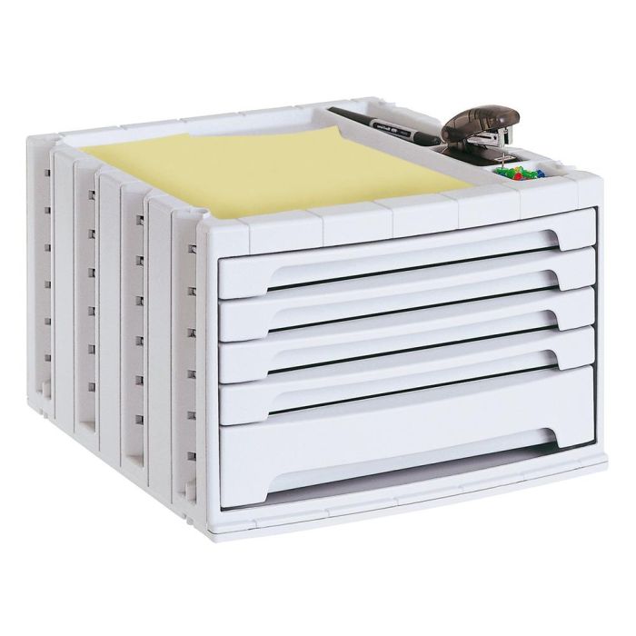 Fichero Cajones De Sobremesa Archivo 2000 305x370X215 mm Bandeja Organizadora Superior 5 Cajones Gris Opaco 1