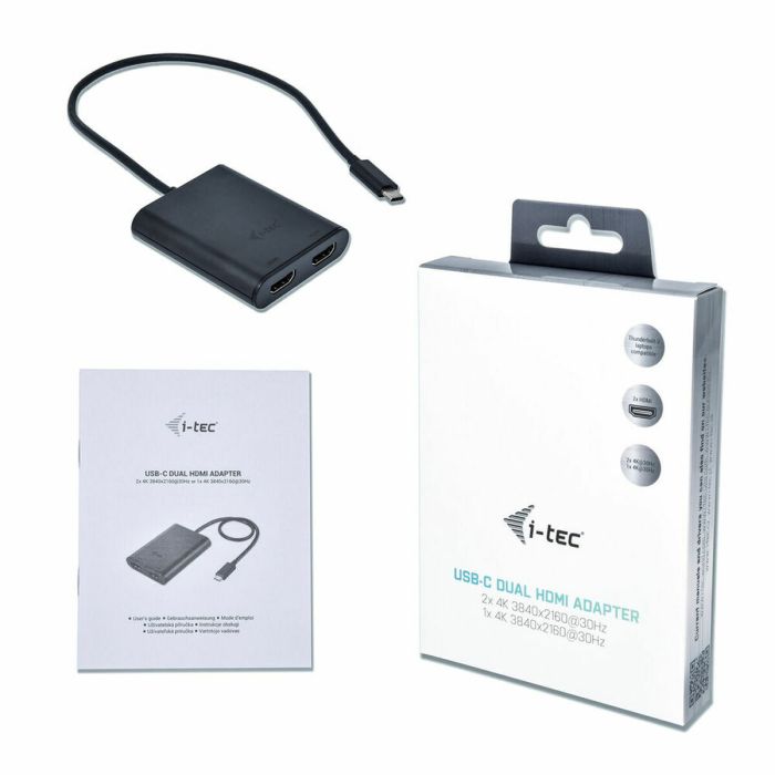 Cable USB-C a HDMI i-Tec C31DUAL Negro 4K Ultra HD 5