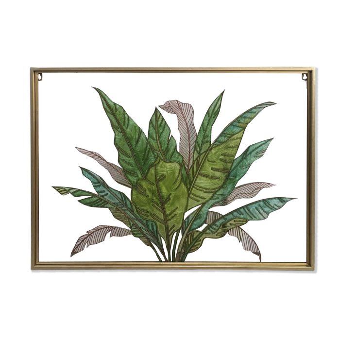 DKD Home Decor Decoración de Pared con Hojas Tropicales de Metal y Cristal Verde y Dorado 80x60x3 cm