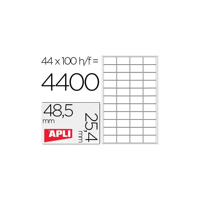 Apli Etiquetas Adhesivas 48,5x25,4 mm Inkjet-Láser C-Rectos 44 X 100H Blanco