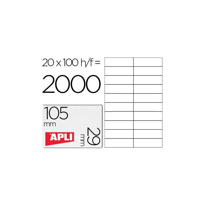 Apli Etiquetas Adhesivas 105x29 mm Inkjet-Láser C-Rectos 20 X 100H Blanco