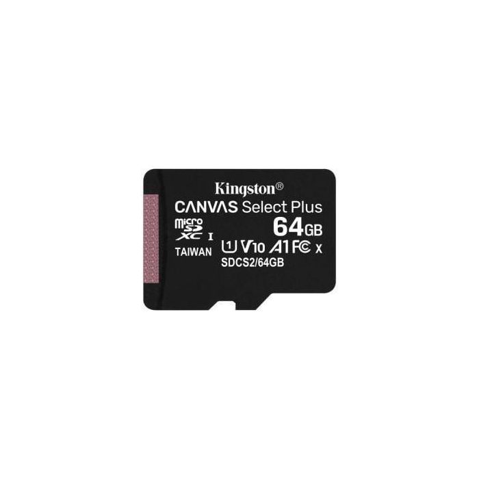 Kingston Canvas Select Plus microSDXC 64 GB, Clase 10, UHS-I, A1, Óptima para Apps Android y Grabación de Video Full HD