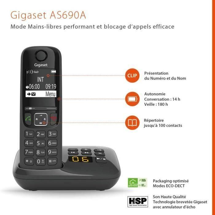 Teléfono Inalámbrico Gigaset AS690A Quattro Negro 4 Teléfono Inalámbrico Gigaset AS690A Quattro Negro 4