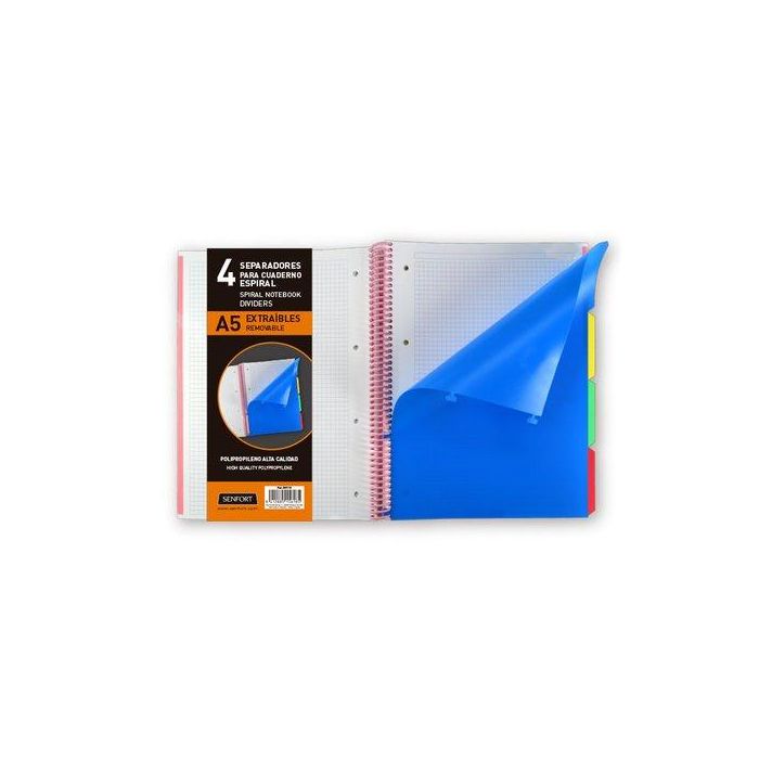 Separadores Senfort Pp Extraibles A5 4 Pestañas (Set de 10)