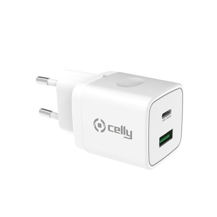 Celly Cargador Pared 1 Usb - 1 Usb-C 20 W Blanco Celly Cargador Pared 1 Usb - 1 Usb-C 20 W Blanco