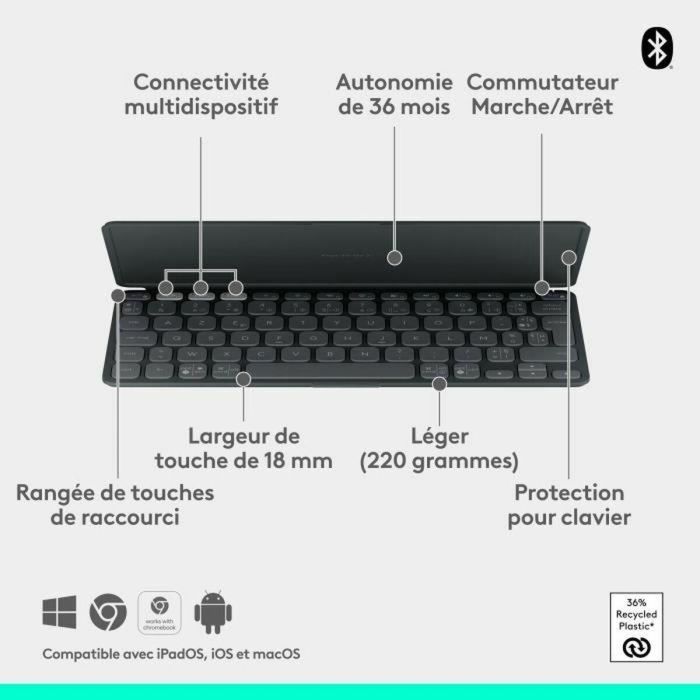 Teclado portátil - Inalámbrico - Logitech - Keys-To-Go 2 - para Tablet - AZERTY - Grafito 1