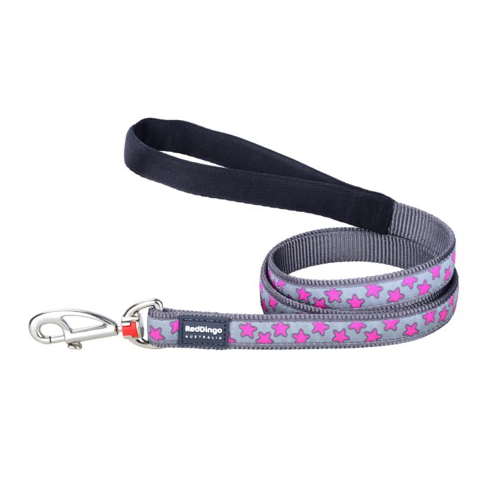 Red Dingo Correa para Perro de Nylon Hot Pink On Cool Grey 15mm x 1.2m Ultra Resistente y Duradera con Clip Intercambiable