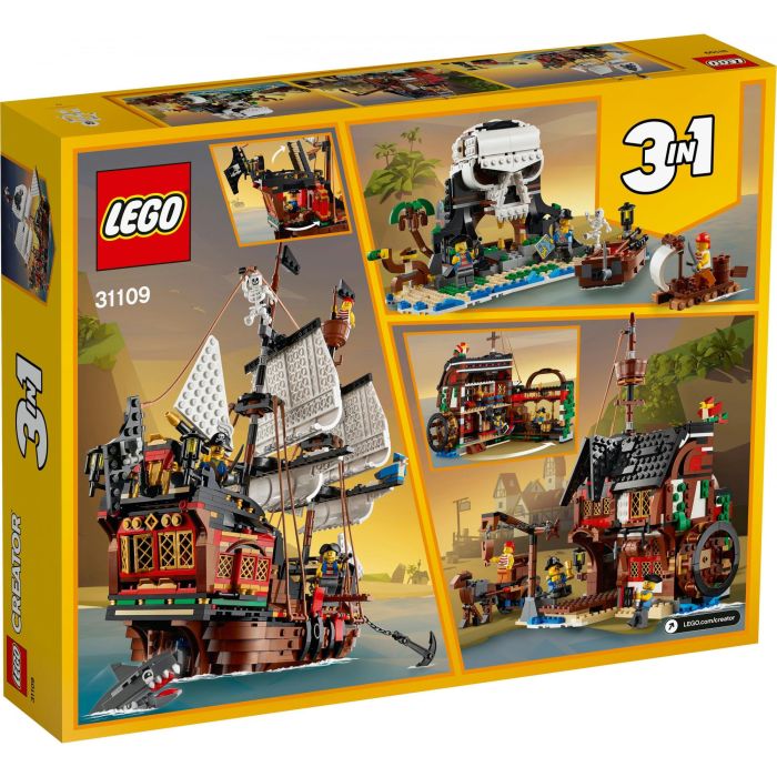 LEGO Creator 3-in-1 31109 Barco pirata con velas móviles, cañones, 3 figuras, tiburón y loro 11