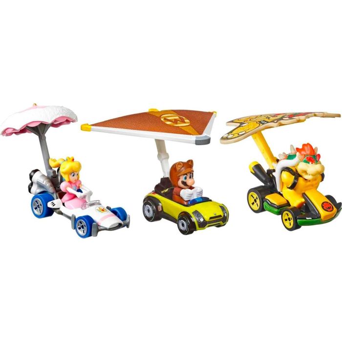 Pack 3 Mini Coches C/Parapente Mario Kart Hdb39 Hot Wheels
