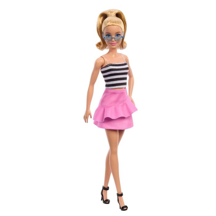 Muñeca Barbie Fashionista Top Rayas Con Falda Rosa Hrh11 1