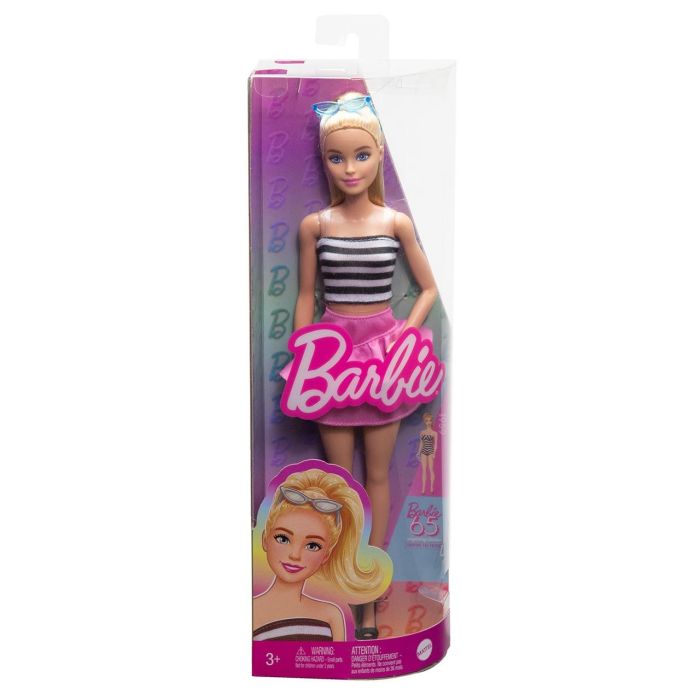 Muñeca Barbie Fashionista Top Rayas Con Falda Rosa Hrh11 3