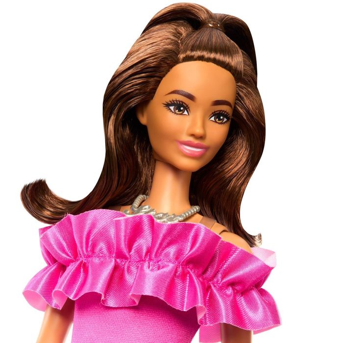 Muñeca Barbie Fashionista Vestido Rosa Volantes Hrh15 2