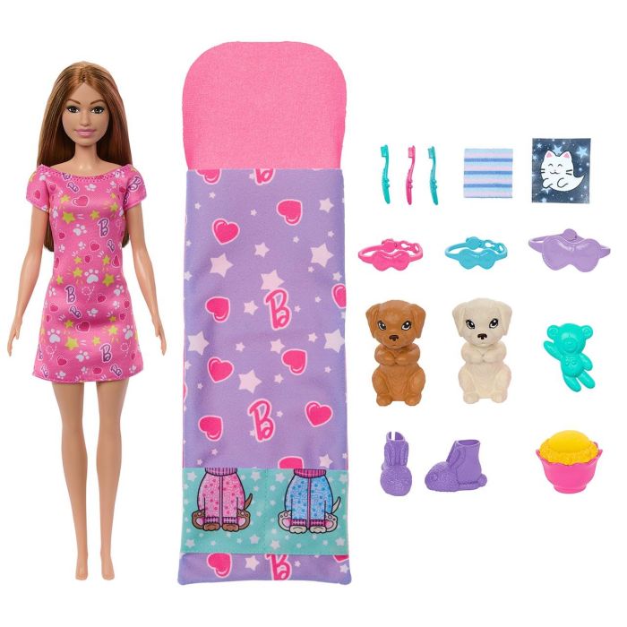 Muñeca Barbie Fiesta Pijamas Con Cachorros Hxn01 Mattel 1