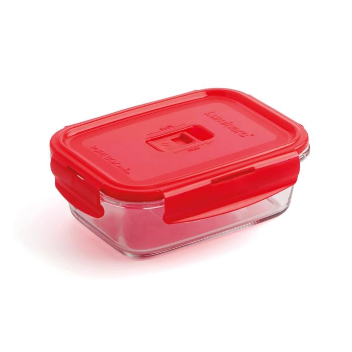 Recipiente Rectangular Hermético Vidrio Pure Box Rojo Luminarc 16x11 cm - 82 cL