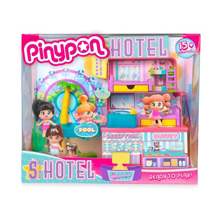 Hotel 5 estrellas pinypon con diferentes estancias y piscina infinita para la diversión, incluye 2 figuras y muchos accesorios 1