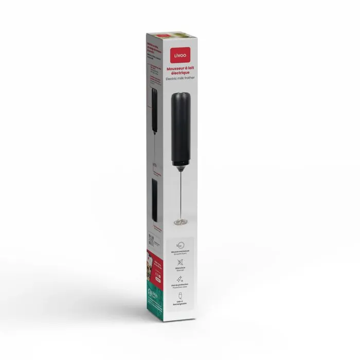 Livoo Espumador de Leche Eléctrico Recargable, Modelo DOD225N, Funciona con una Simple Pulsación, Color Negro