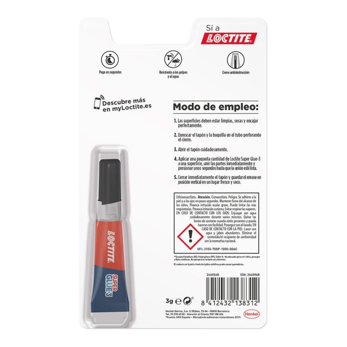 Loctite Pegamento Adhesivo Instantáneo Original 3 gr. Máxima Fuerza de Unión, Resistente al Agua, Multimaterial con Boquilla. 1 Loctite Pegamento Adhesivo Instantáneo Original 3 gr. Máxima Fuerza de Unión, Resistente al Agua, Multimaterial con Boquilla. 1