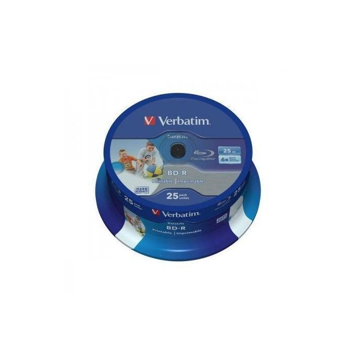 Verbatim Bd-R Sl Datalife Disco Blu-Ray Grabable 25 GB 6X 25 Unidades Spindle Wide Inkjet Printable 22-118 mm