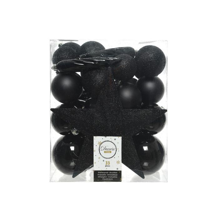 Decoris Caja con 33 accesorios para árbol negro, adornos navideños colgantes 0 Decoris Caja con 33 accesorios para árbol negro, adornos navideños colgantes 0