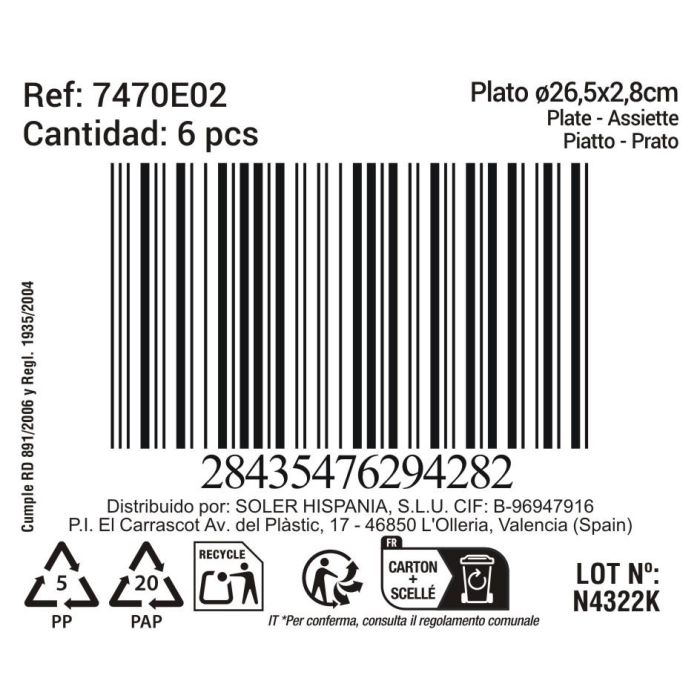 La Mediterranea Plato "Black Clay" Md Ø26,5 cm x 2,8 cm (12 Unidades)