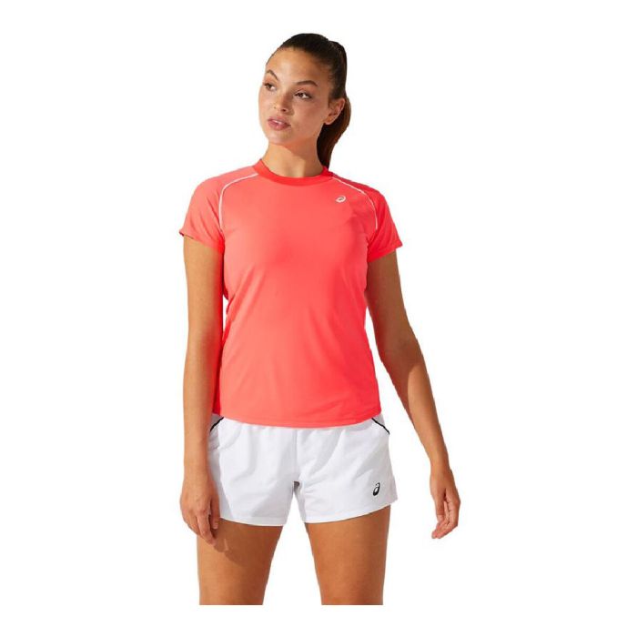 Camiseta de Manga Corta Mujer Asics Court Piping Naranja Coral Camiseta de Manga Corta Mujer Asics Court Piping Naranja Coral