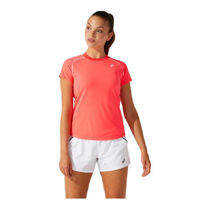 Camiseta de Manga Corta Mujer Asics Court Piping Naranja Coral