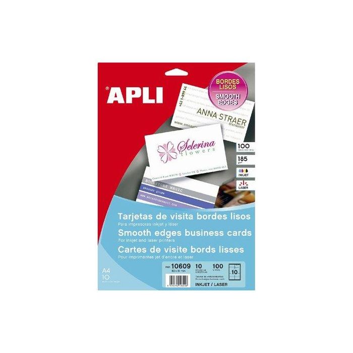 Tarjetas De Visita Apli Para Impresora Bordes Lisos C.Rectos 200G Mate 89X51Mm Blister 15H 150 Uds.(10609)